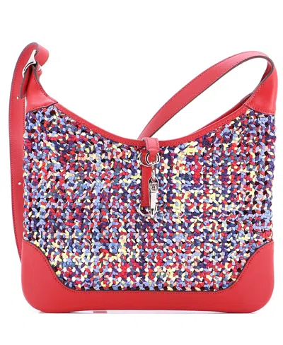 Pre-owned Pre-owned Hermes  Hermes 31 Trim Duo Bag Printed Silk And Leather In Red