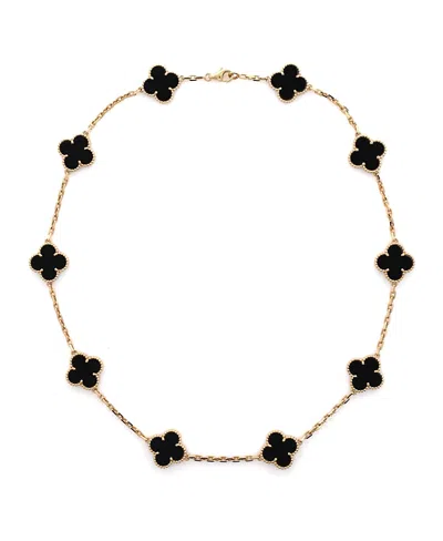 Pre-owned Pre-owned Van Cleef & Arpels  Van Cleef & Arpels Vintage Alhambra 10 Motifs Necklace 18k Gold And Onyx, 16.75"
