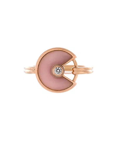 Pre-owned Pre-owned Cartier  Cartier Amulette De Cartier Ring 18k Rose Gold With Diamond And Pink Opal
