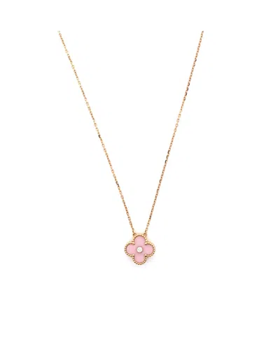 Pre-owned Pre-owned Van Cleef & Arpels  Van Cleef & Arpels Vintage Alhambra Pendant Necklace 18k Rose Gold And Pink Sevres Porcela