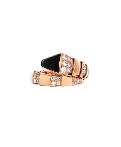 Pre-owned Pre-owned Bvlgari  Bvlgari Wide Serpenti Viper One-coil Ring 18k Rose Gold With Onyx And Semi Pave Diamonds