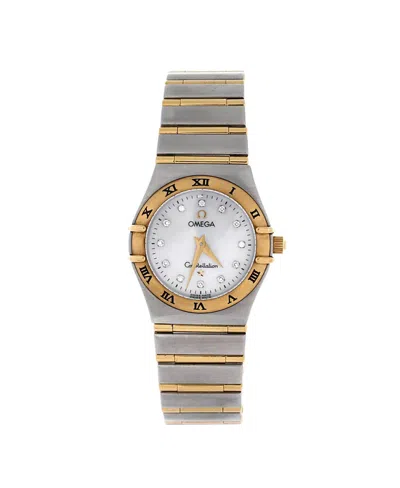 Pre-owned Pre-owned Omega  Omega Constellation Quartz Watch In Stainless Steel And Gold Details With Diamond Markers 