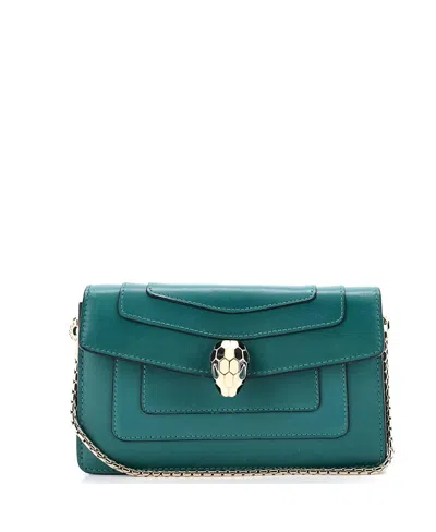 Pre-owned Pre-owned Bvlgari  Bvlgari Mini Serpenti Forever Chain Clutch Leather In Green