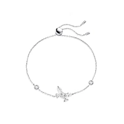 Fanci Me Women's Crystal Delight Butterfly Sterling Silver Bracelet - White In Silver