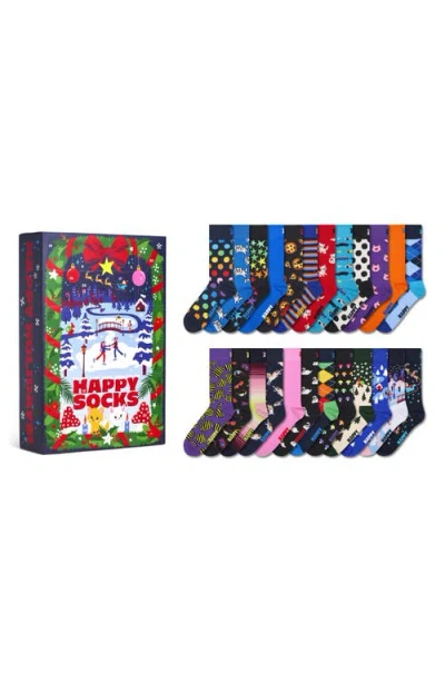 Happy Socks Assorted 24-pack Cotton Blend Crew Socks Advent Calendar In Blue