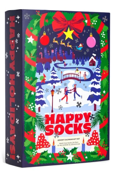 Happy Socks Assorted 24-pack Cotton Blend Crew Socks Advent Calendar In Blue