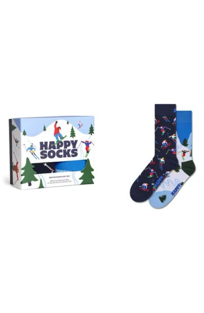 Happy Socks Winter Sports Assorted 2-pack Cotton Blend Crew Socks Gift Box In Nude