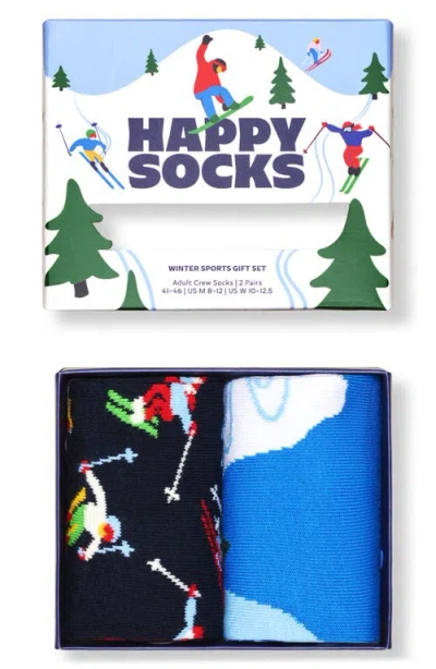 Happy Socks Winter Sports Assorted 2-pack Cotton Blend Crew Socks Gift Box In Nude