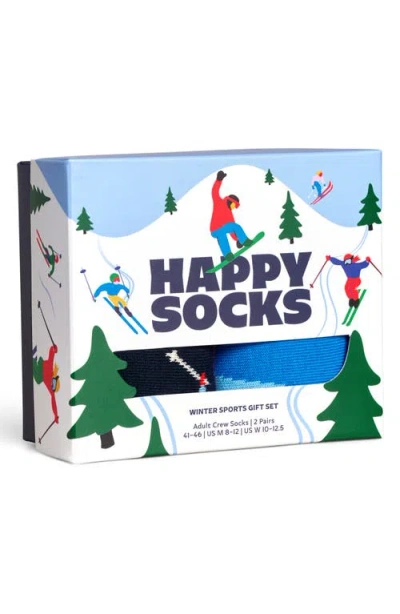 Happy Socks Winter Sports Assorted 2-pack Cotton Blend Crew Socks Gift Box In Nude