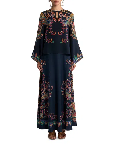 Etro Silk Flared Sleeve Keyhole Blouse In Brown