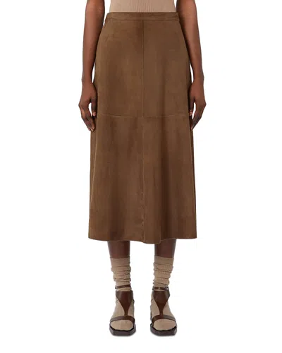 Max Mara Cipria Lambskin Suede Skirt In Brown