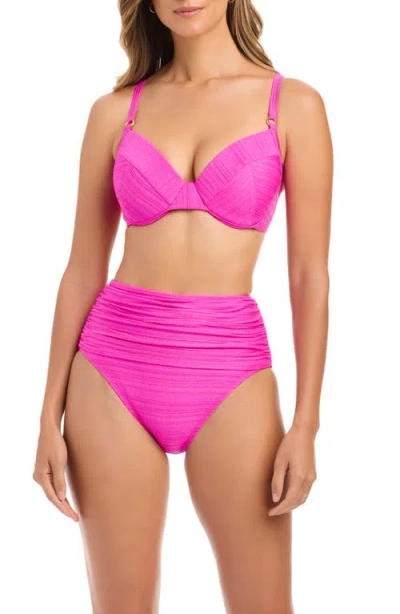 Bleu Rod Beattie Rod Beattie Shirred High Waist Bikini Bottoms In Purple