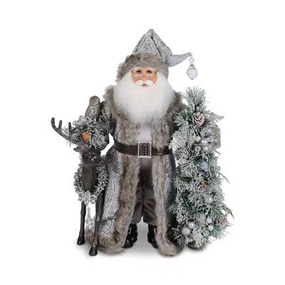 Karen Didion Originals Lighted Snow Covered Wilderness Santa In Multi