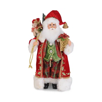 Karen Didion Originals Lighted Traditional Tartan Santa Figurine In Multi