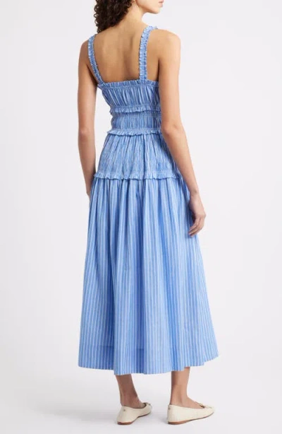 Doen Dôen Marianne Stripe Organic Cotton Midi Dress In Blue