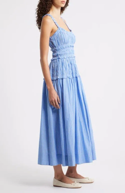 Doen Dôen Marianne Stripe Organic Cotton Midi Dress In Blue