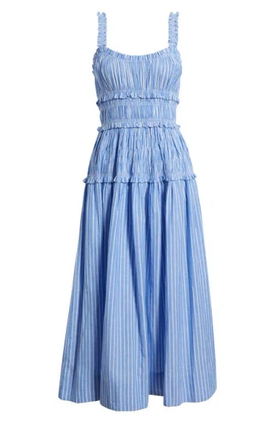 Doen Dôen Marianne Stripe Organic Cotton Midi Dress In Blue