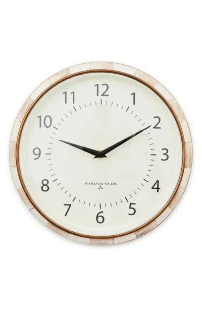 Mackenzie-childs Mackenzie Childs Mocha Check Enameled Steel School Wall Clock In Multi