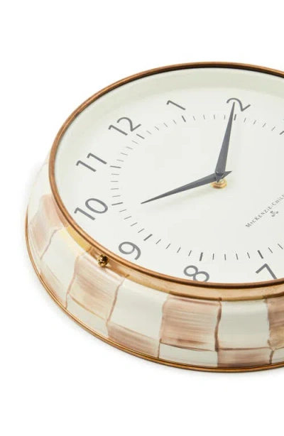 Mackenzie-childs Mackenzie Childs Mocha Check Enameled Steel School Wall Clock In Multi