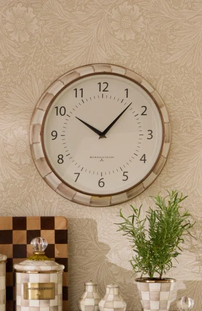 Mackenzie-childs Mackenzie Childs Mocha Check Enameled Steel School Wall Clock In Multi