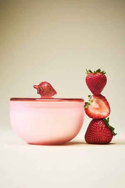 Anthropologie Romy Fruity Strawberry And Blonde Wood Glass Candle In Red