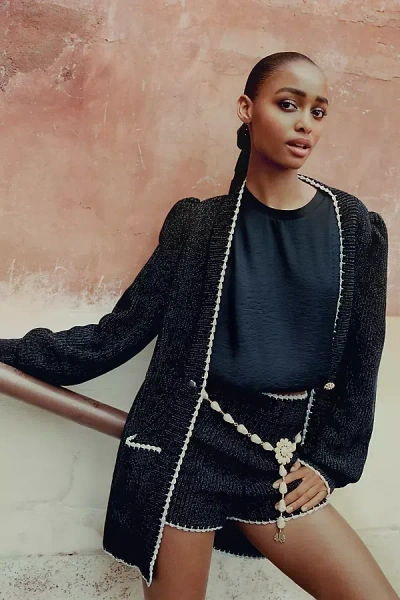 By Anthropologie Encrusted V-neck Cardigan Sweater In Black