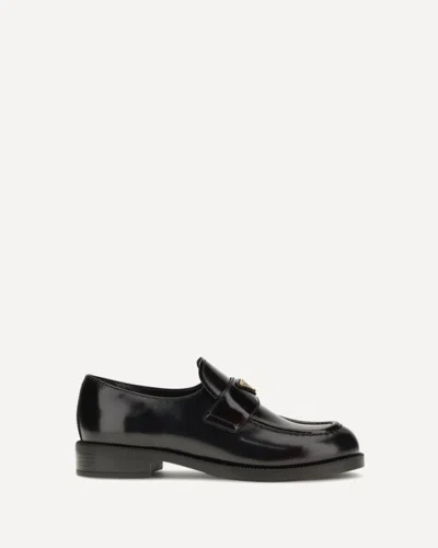 Prada Leather Loafers With Round Toe And Decorative Buckle In Black