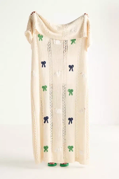 Anthropologie Isabella Cotton Crochet Knit Throw Blanket In Neutral