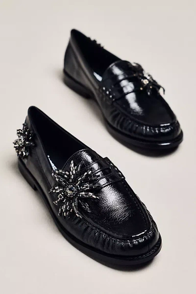 Lola Cruz Beaded Flower Loafers In Black
