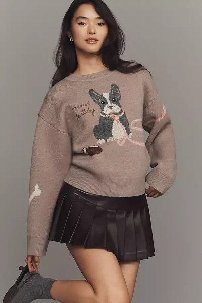 English Factory French Bulldog Graphic Sweater In Brown