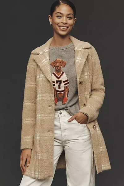 Nvlt Eyelash Knit Plaid Coatigan Jacket In White