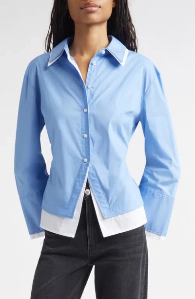 Veronica Beard Bonnie Layered Cotton Blend Button-up Shirt In Blue