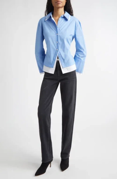 Veronica Beard Bonnie Layered Cotton Blend Button-up Shirt In Blue