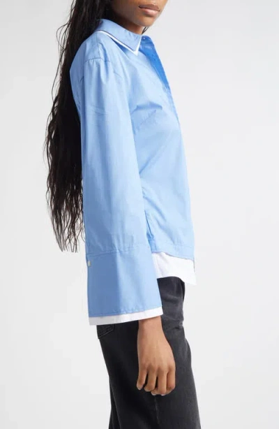 Veronica Beard Bonnie Layered Cotton Blend Button-up Shirt In Blue