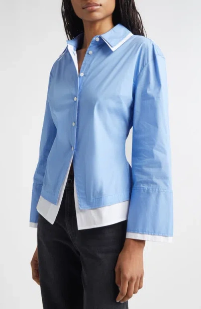 Veronica Beard Bonnie Layered Cotton Blend Button-up Shirt In Blue