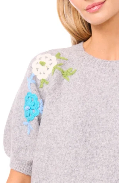 Cece Flower Embroidery Pull Over Wool-blend Blouse In Gray