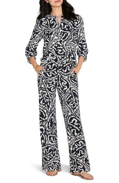 Nic + Zoe Nic+zoe Indigo Leaf Wide Leg Pants In Black