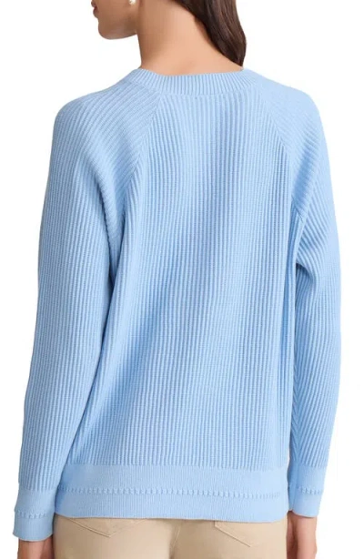 Jones New York Button Shoulder Cotton Blend Sweater In Blue