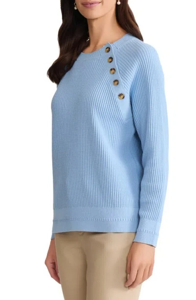 Jones New York Button Shoulder Cotton Blend Sweater In Blue