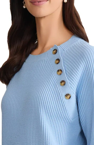 Jones New York Button Shoulder Cotton Blend Sweater In Blue