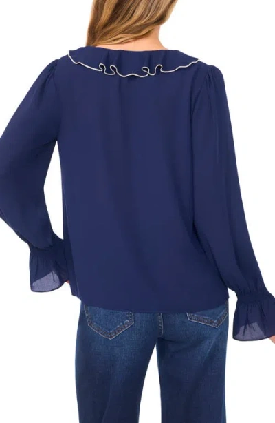 Cece Ruffle V-neck Top In Blue