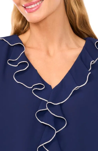Cece Ruffle V-neck Top In Blue