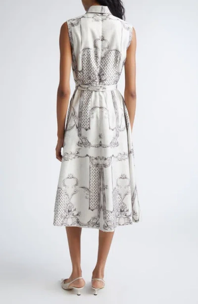Max Mara Belted Printed Twill Midi Shirt Dress In White