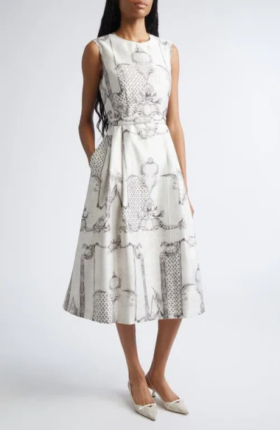 Max Mara Belted Printed Twill Midi Shirt Dress In White