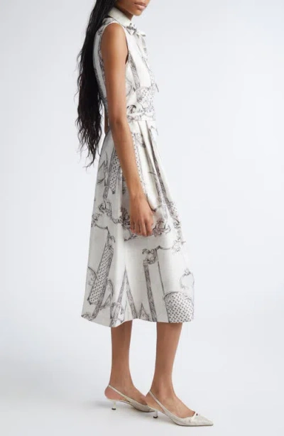 Max Mara Belted Printed Twill Midi Shirt Dress In White
