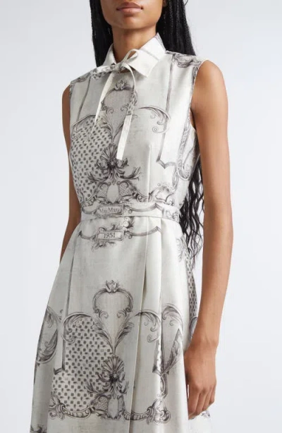 Max Mara Belted Printed Twill Midi Shirt Dress In White