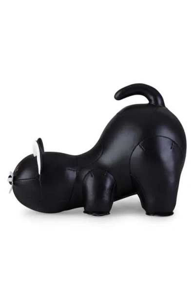 Zuny Cat Faux Leather Bookend In Black