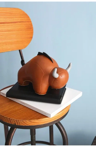 Zuny Bull Buloo Faux Leather Bookend In Brown