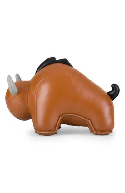 Zuny Bull Buloo Faux Leather Bookend In Brown
