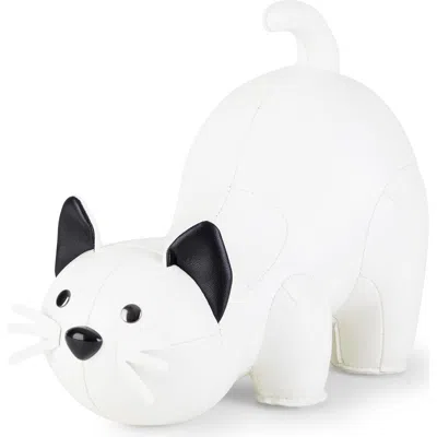 Zuny Cat Faux Leather Bookend In White
